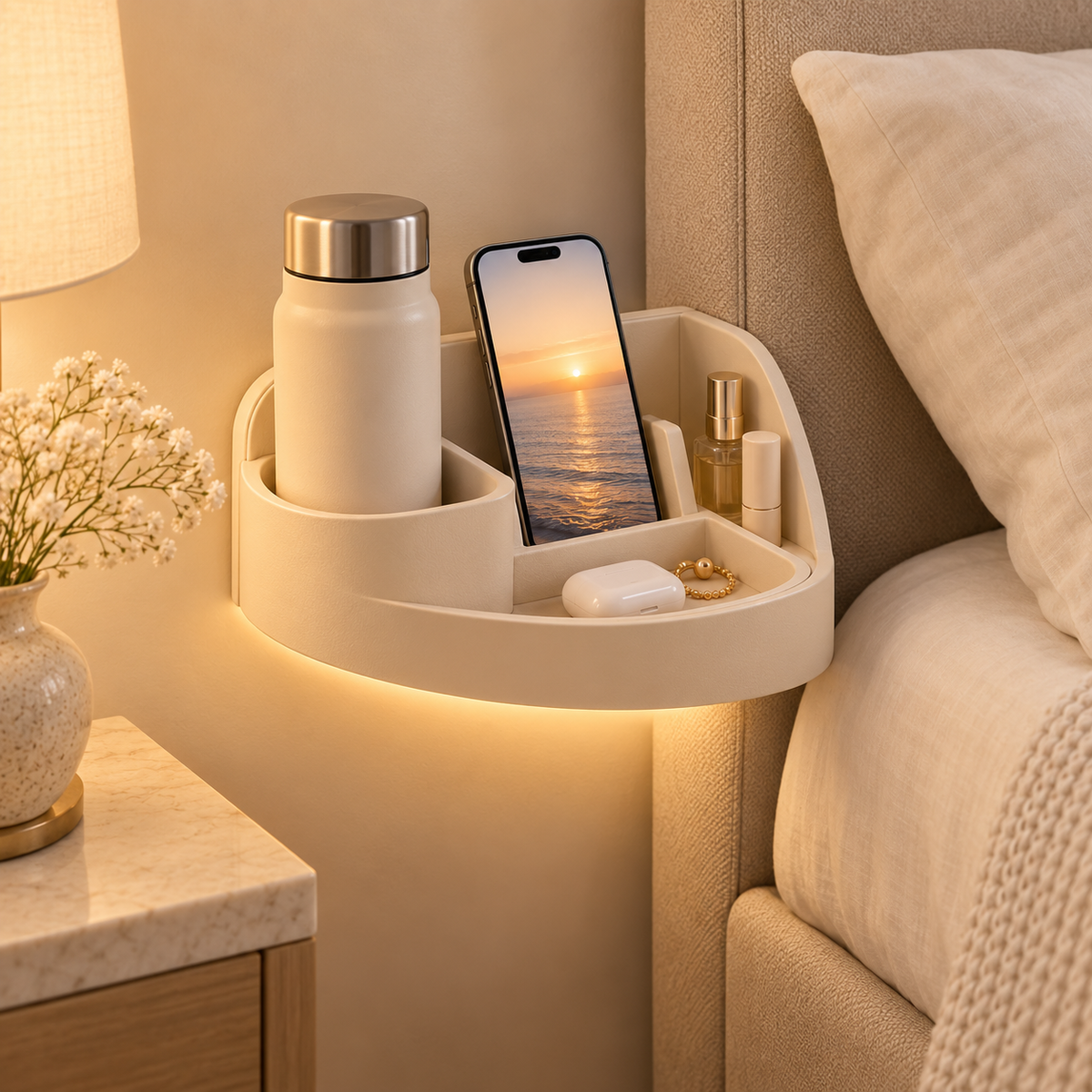 woieeo™ MoonPocket Bedside Shelf, Phone Dock & Night Light