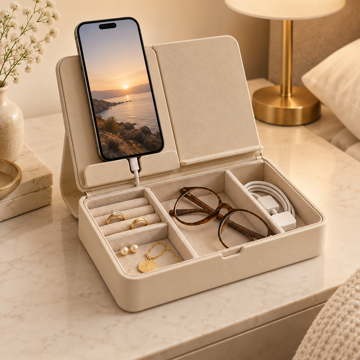 woieeo™ FlipNest Bedside Phone Dock & Everyday Organizer