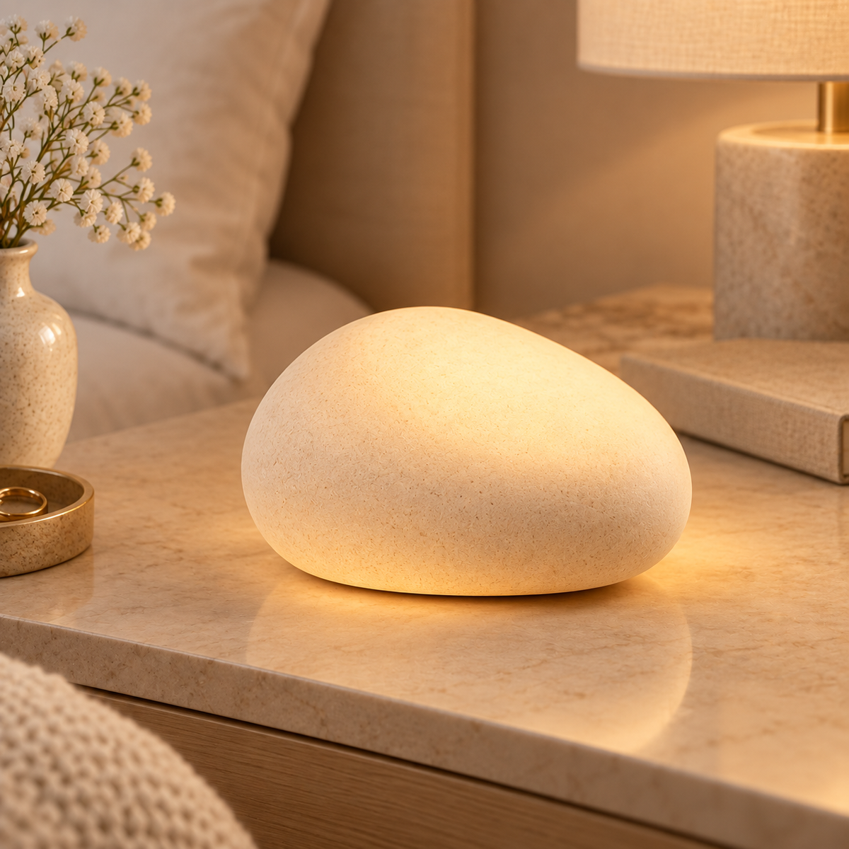 woieeo™ GlowPebble Sculptural Ambient Bedside Lamp